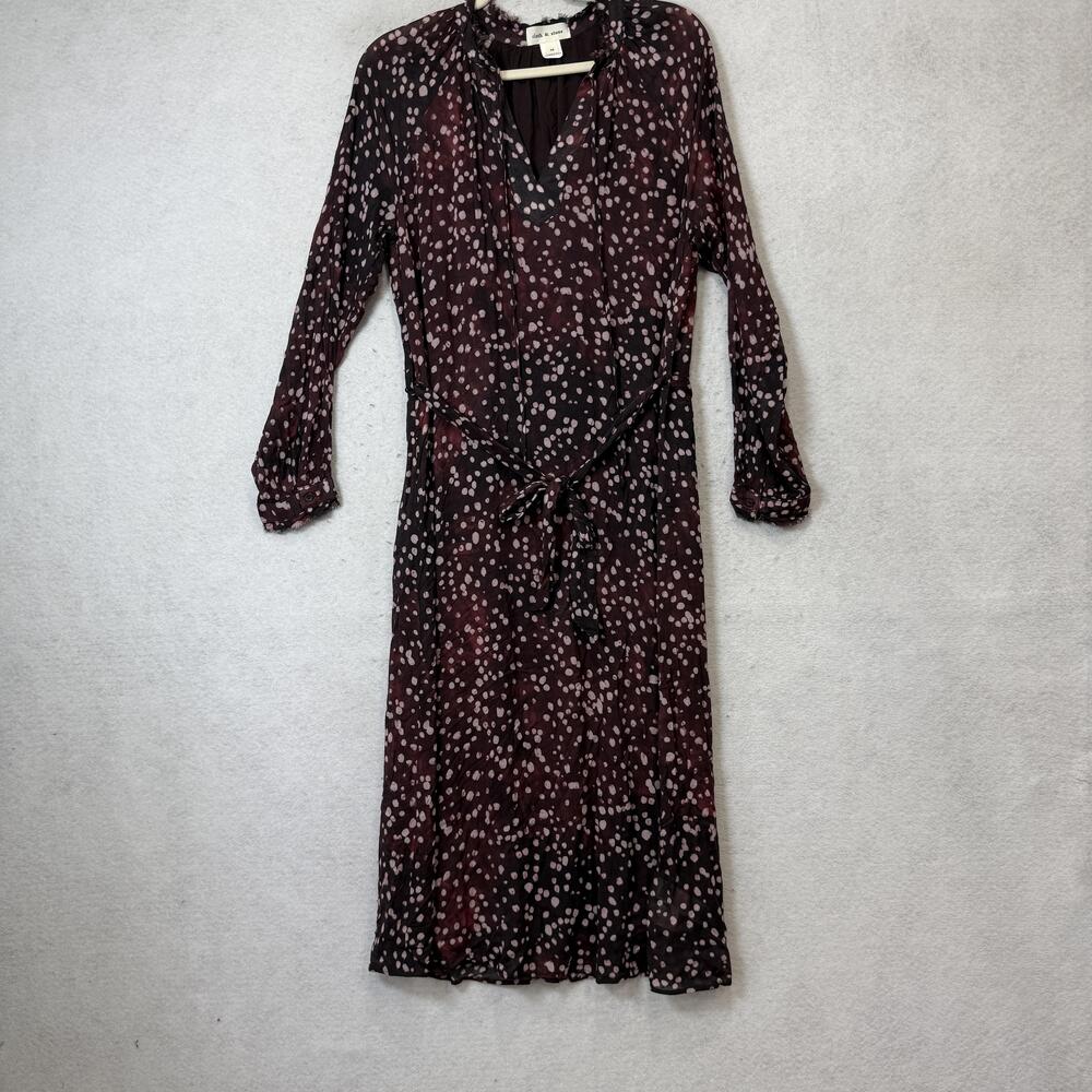 Cloth & stone Polka Dot Midi Dress Womens Medium Red 3/4 Sleeve V Neck Lined